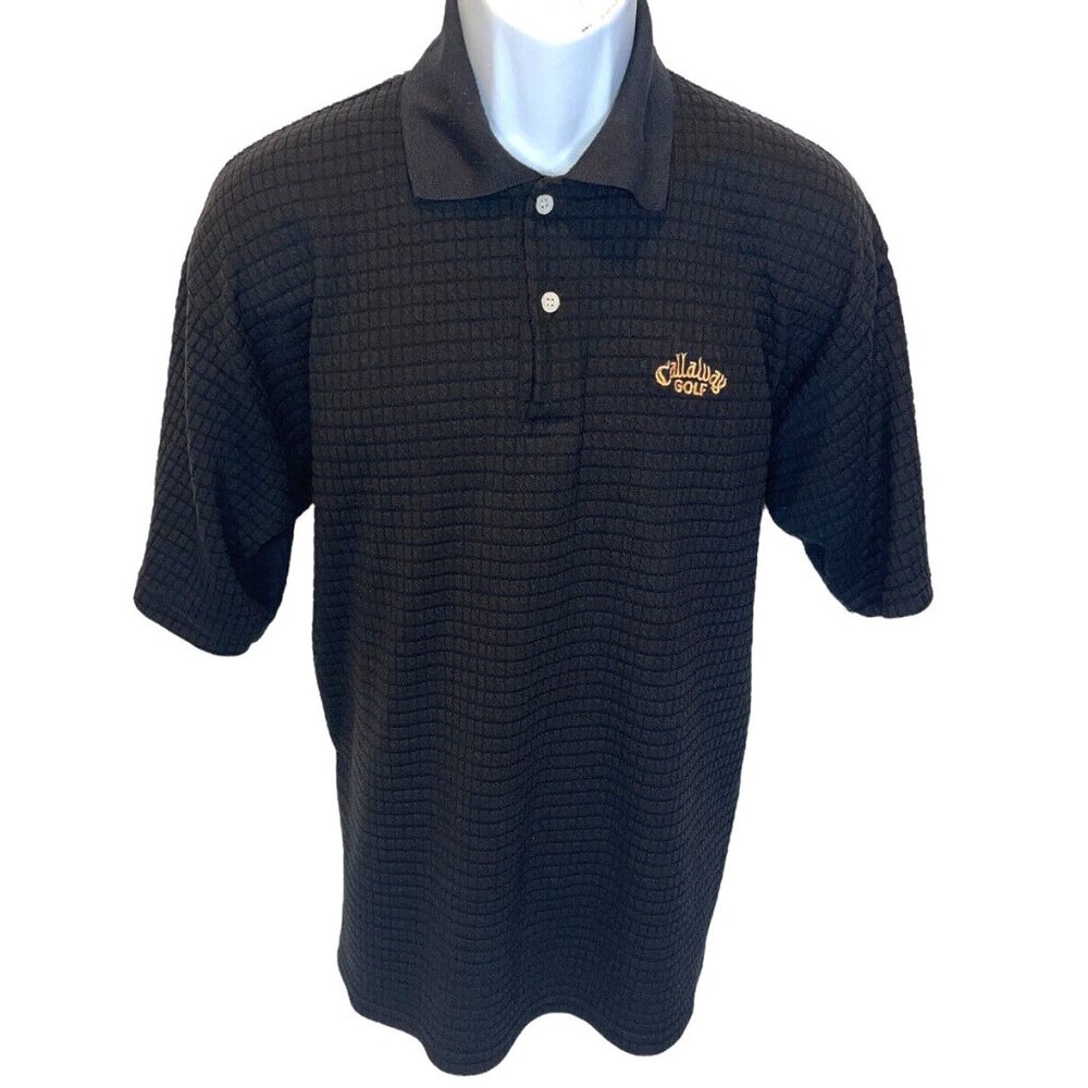 Callaway Golf Men's Polo Shirt Short Sleeve Textured Black Polo Shirt Large L